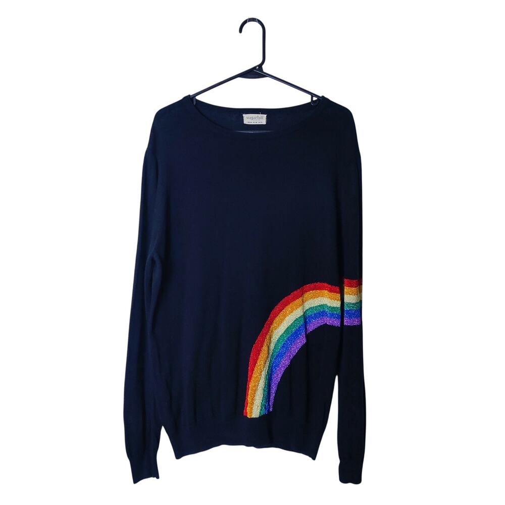 Sugarhill Brighton Rainbow Lightweight Jumper US 14 Whimsical Crewneck Sweater